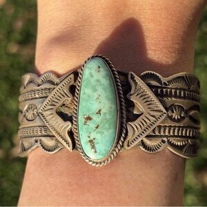 Navajo Native American Sterling Silver Turquoise Cuff Bracelet Maloney